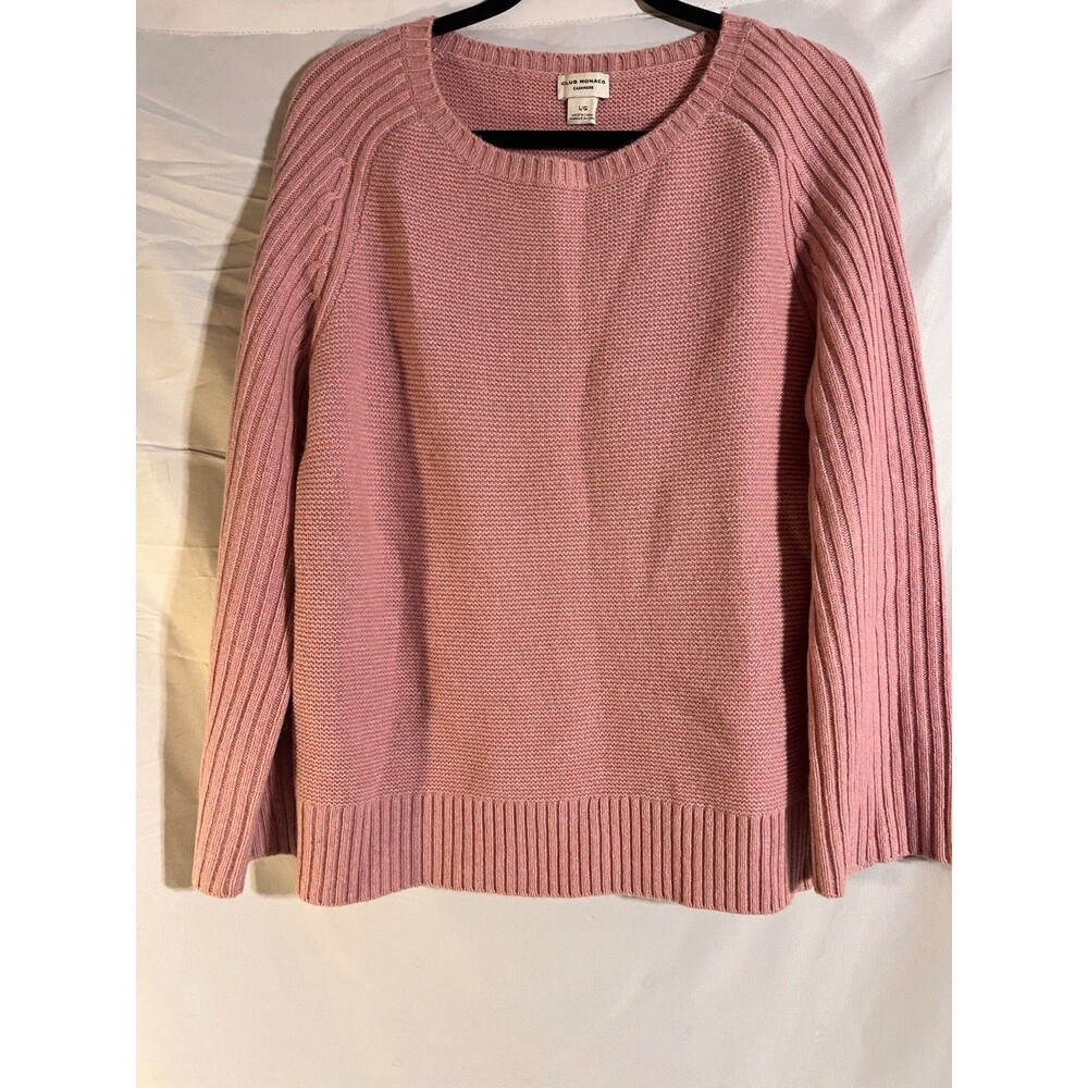 Club Monaco Sweater Women's Large Pink Long Sleeve Thick Knit Cashmere Ribbed